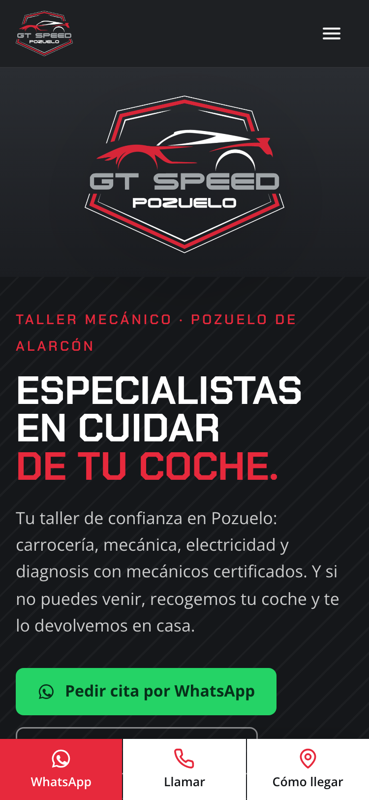Captura de la web nueva de GT Speed Pozuelo en un móvil